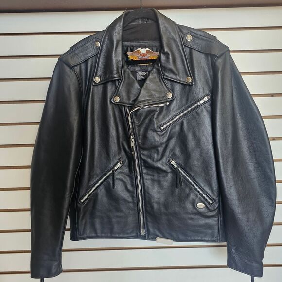 Harley-Davidson Black Leather Jacket with Silver Details - Picture 1 of 9